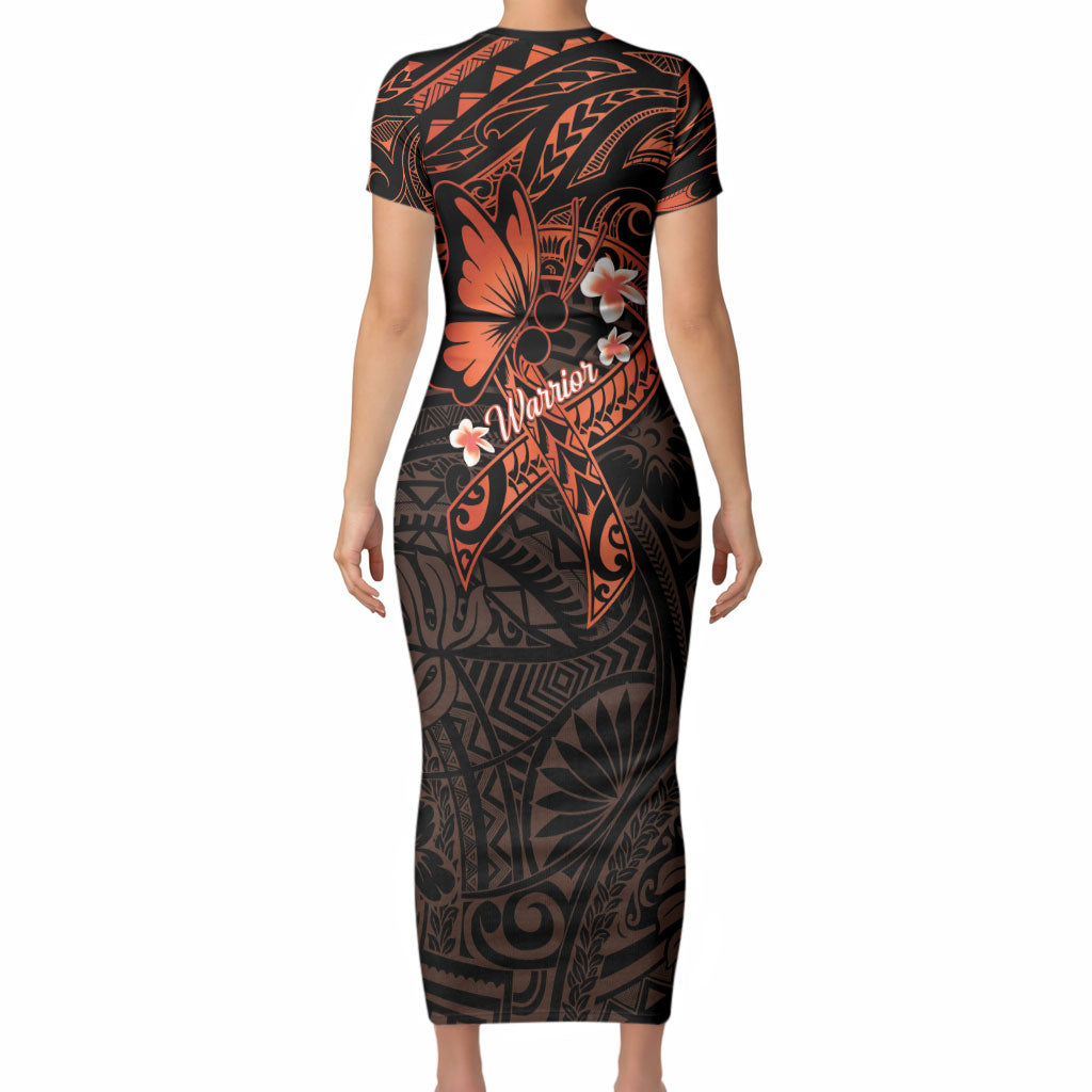 Polynesia Leukemia Awareness Month Short Sleeve Bodycon Dress Warrior Butterfly Polynesian Orange Ribbon LT14 - Polynesian Pride