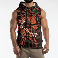 Polynesia Leukemia Awareness Month Sleeveless Hoodie Warrior Butterfly Polynesian Orange Ribbon LT14 - Polynesian Pride