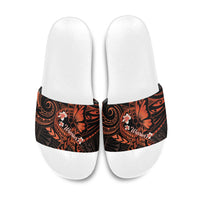 Polynesia Leukemia Awareness Month Slide Sandals Warrior Butterfly Polynesian Orange Ribbon LT14 Orange - Polynesian Pride