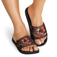 Polynesia Leukemia Awareness Month Slide Sandals Warrior Butterfly Polynesian Orange Ribbon LT14 - Polynesian Pride