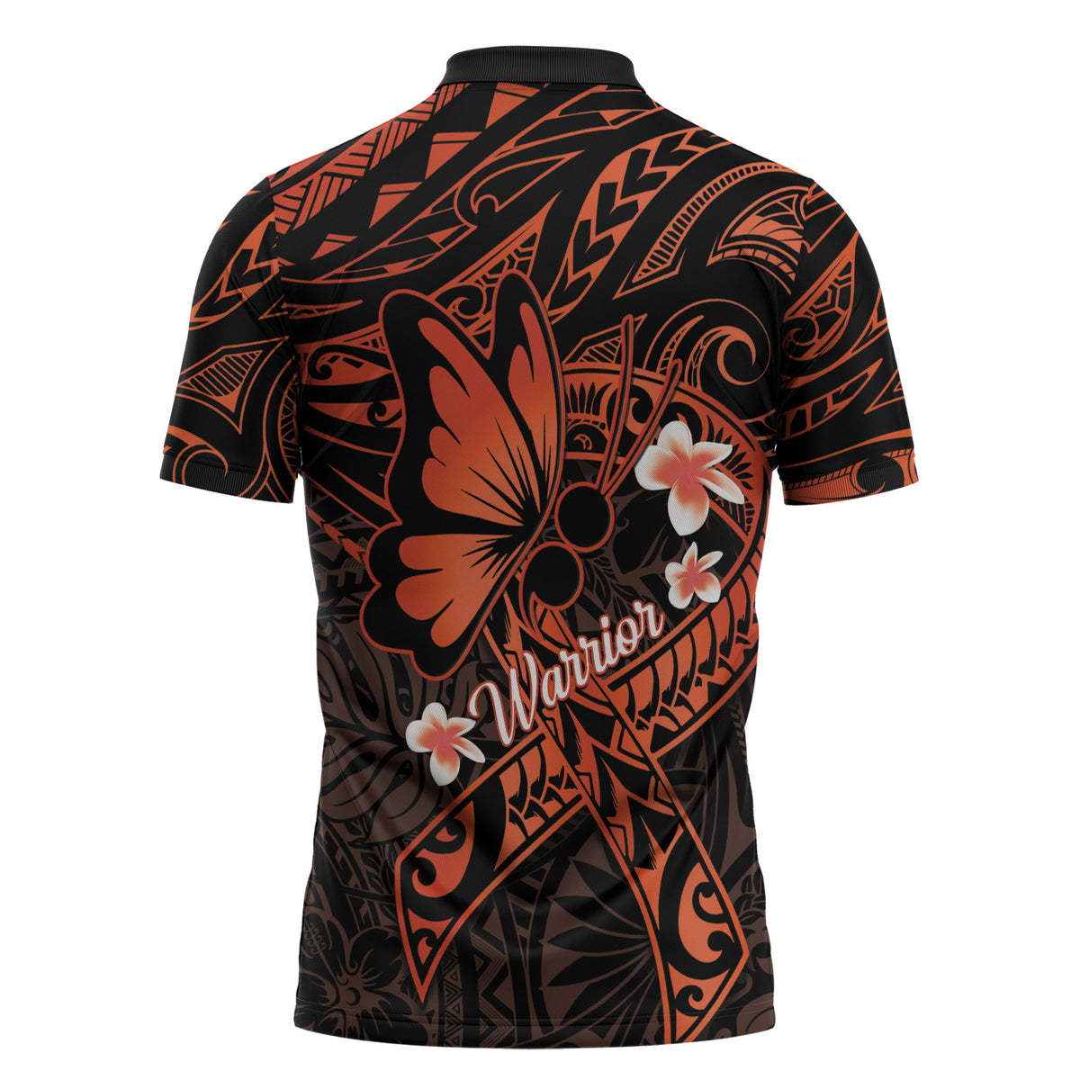 Polynesia Leukemia Awareness Month Zipper Polo Shirt Warrior Butterfly Polynesian Orange Ribbon LT14 - Polynesian Pride