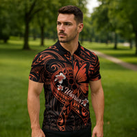 Polynesia Leukemia Awareness Month Zipper Polo Shirt Warrior Butterfly Polynesian Orange Ribbon LT14 - Polynesian Pride