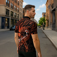 Polynesia Leukemia Awareness Month Zipper Polo Shirt Warrior Butterfly Polynesian Orange Ribbon LT14 - Polynesian Pride