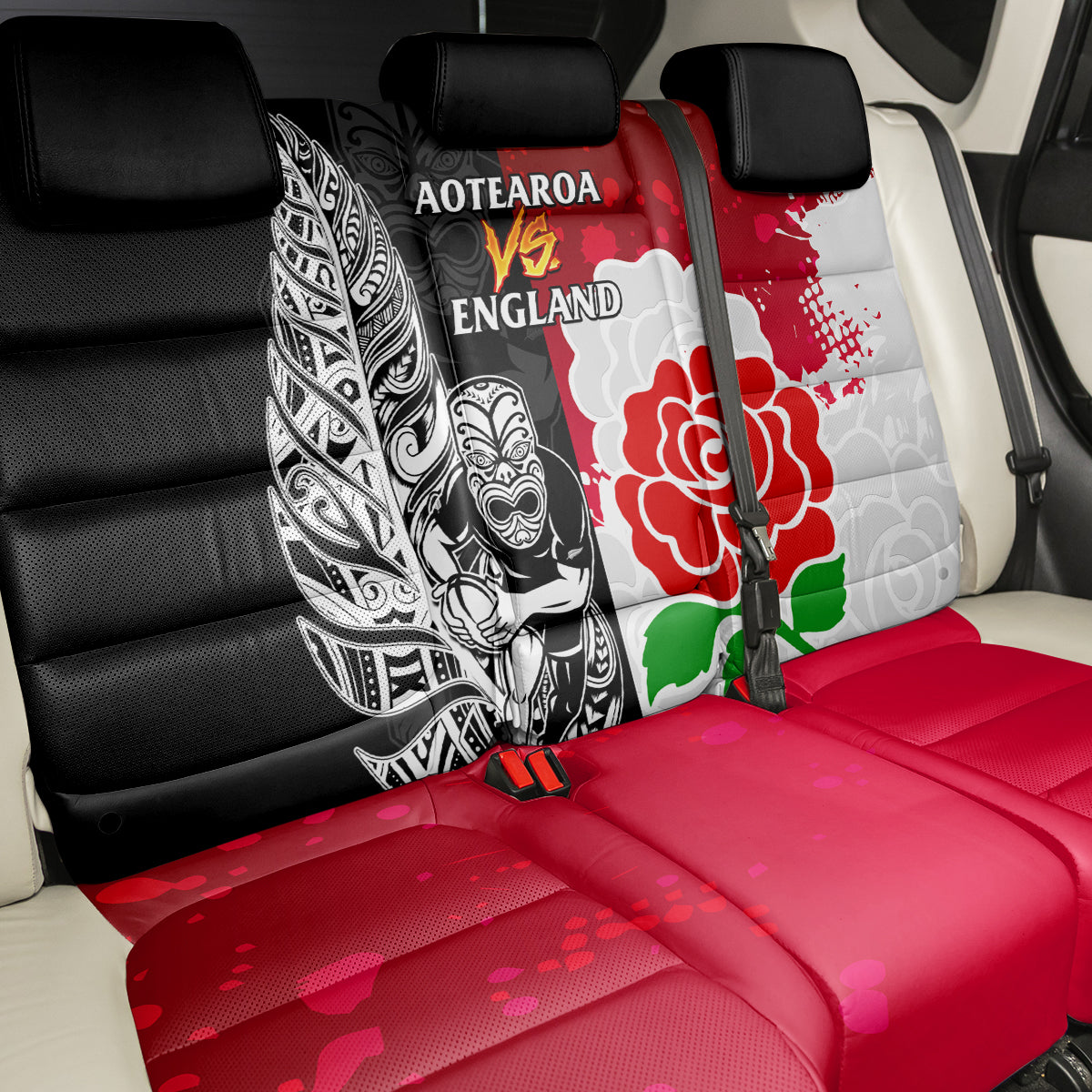 New Zealand And England Rugby Back Car Seat Cover 2023 World Cup All Black Combine Red Roses LT14 - Polynesian Pride