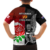 New Zealand And England Rugby Family Matching Puletasi Dress and Hawaiian Shirt 2023 World Cup All Black Combine Red Roses LT14 - Polynesian Pride