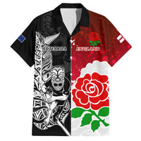 New Zealand And England Rugby Family Matching Summer Maxi Dress and Hawaiian Shirt 2023 World Cup All Black Combine Red Roses LT14 Dad's Shirt - Short Sleeve Black - Polynesian Pride