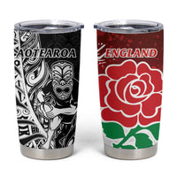 New Zealand And England Rugby Tumbler Cup World Cup All Black Combine Red Roses LT14 Black - Polynesian Pride