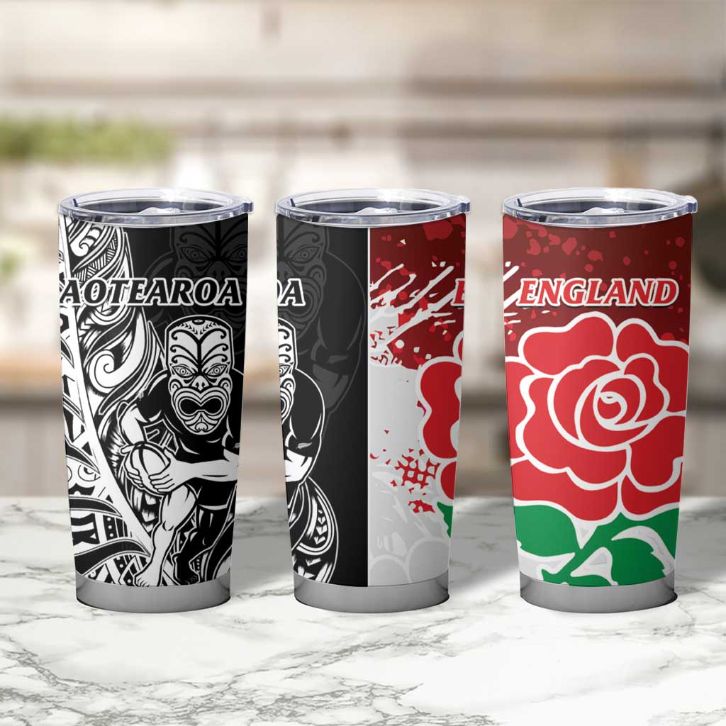 New Zealand And England Rugby Tumbler Cup World Cup All Black Combine Red Roses LT14 - Polynesian Pride