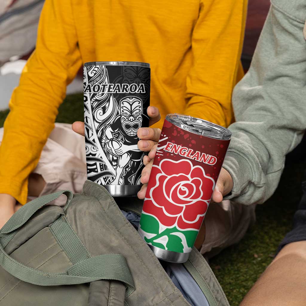 New Zealand And England Rugby Tumbler Cup World Cup All Black Combine Red Roses LT14 - Polynesian Pride