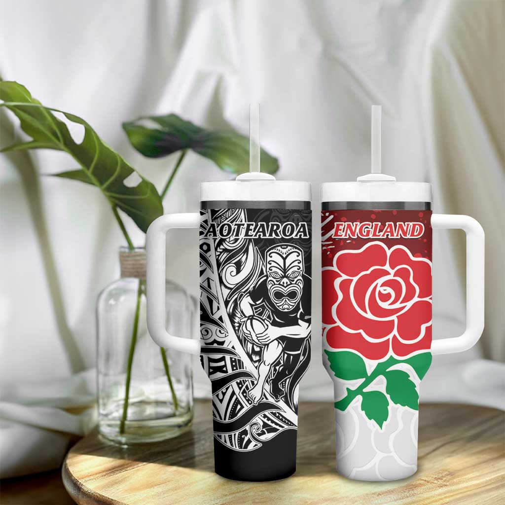 New Zealand And England Rugby Tumbler With Handle World Cup All Black Combine Red Roses LT14 - Polynesian Pride