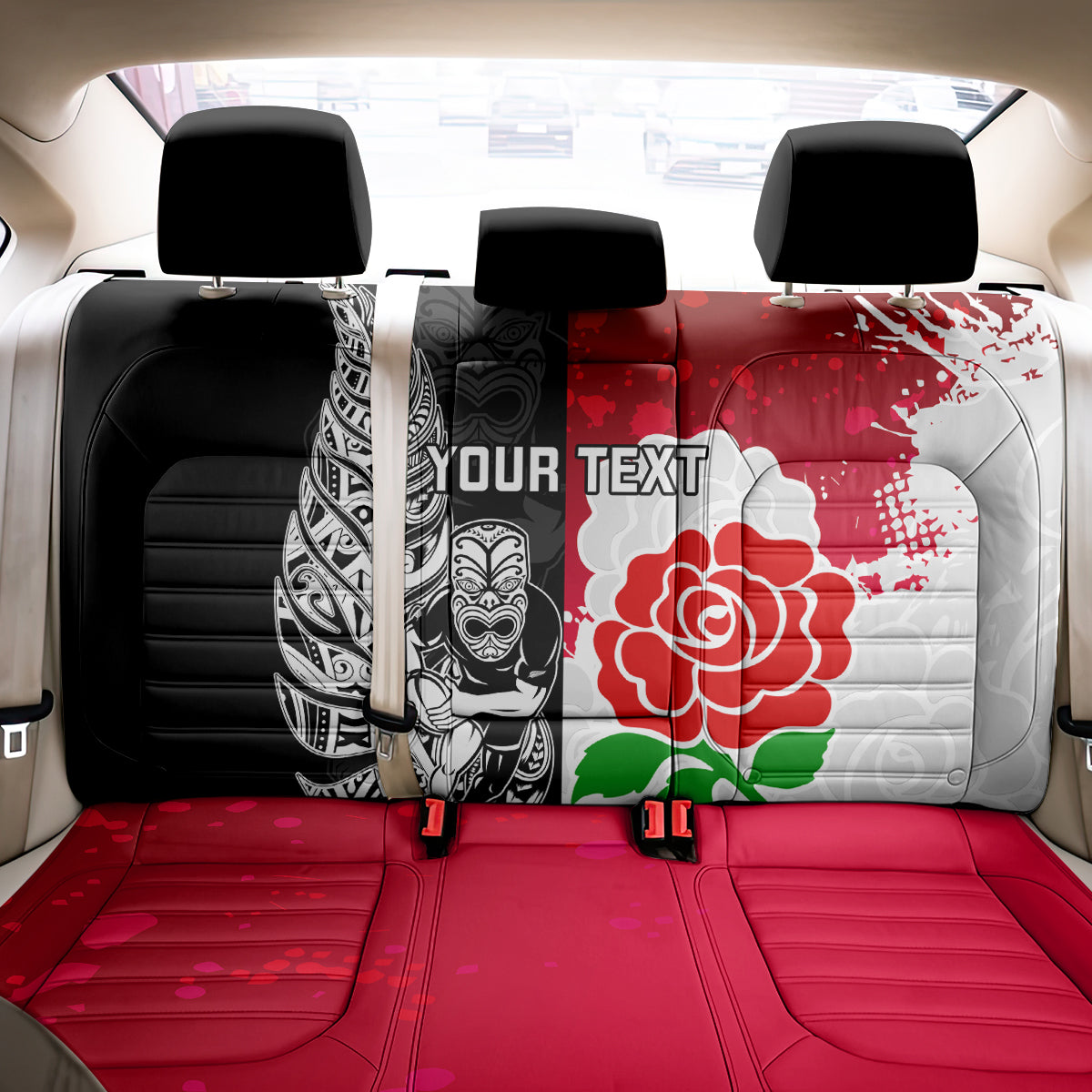 Custom New Zealand And England Rugby Back Car Seat Cover 2023 World Cup All Black Combine Red Roses LT14 - Polynesian Pride