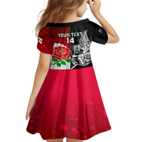 Custom New Zealand And England Rugby Family Matching Puletasi Dress and Hawaiian Shirt 2023 World Cup All Black Combine Red Roses LT14 - Polynesian Pride