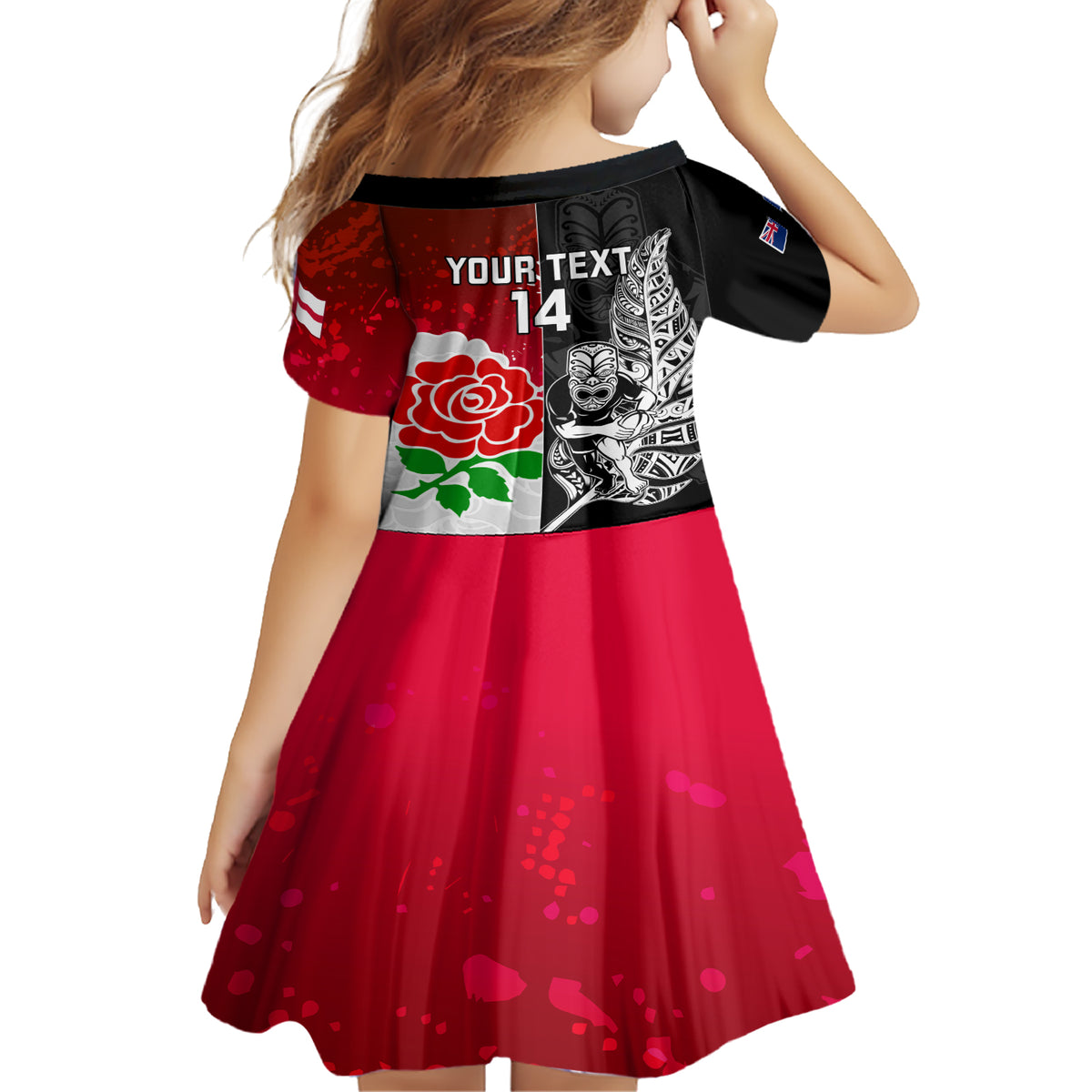 Custom New Zealand And England Rugby Family Matching Short Sleeve Bodycon Dress and Hawaiian Shirt 2023 World Cup All Black Combine Red Roses LT14 - Polynesian Pride