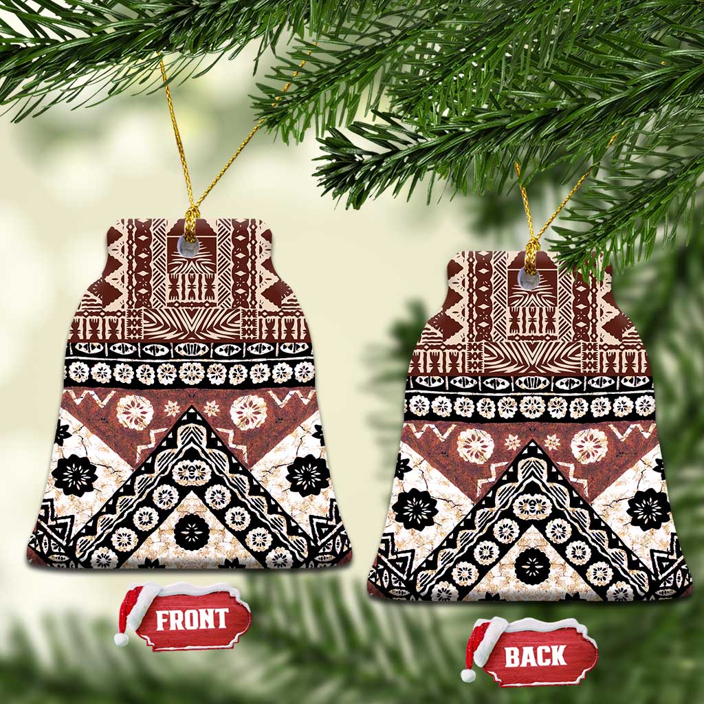 Brown Bula Fiji Ceramic Ornament Unique Masi Tapa Pattern
