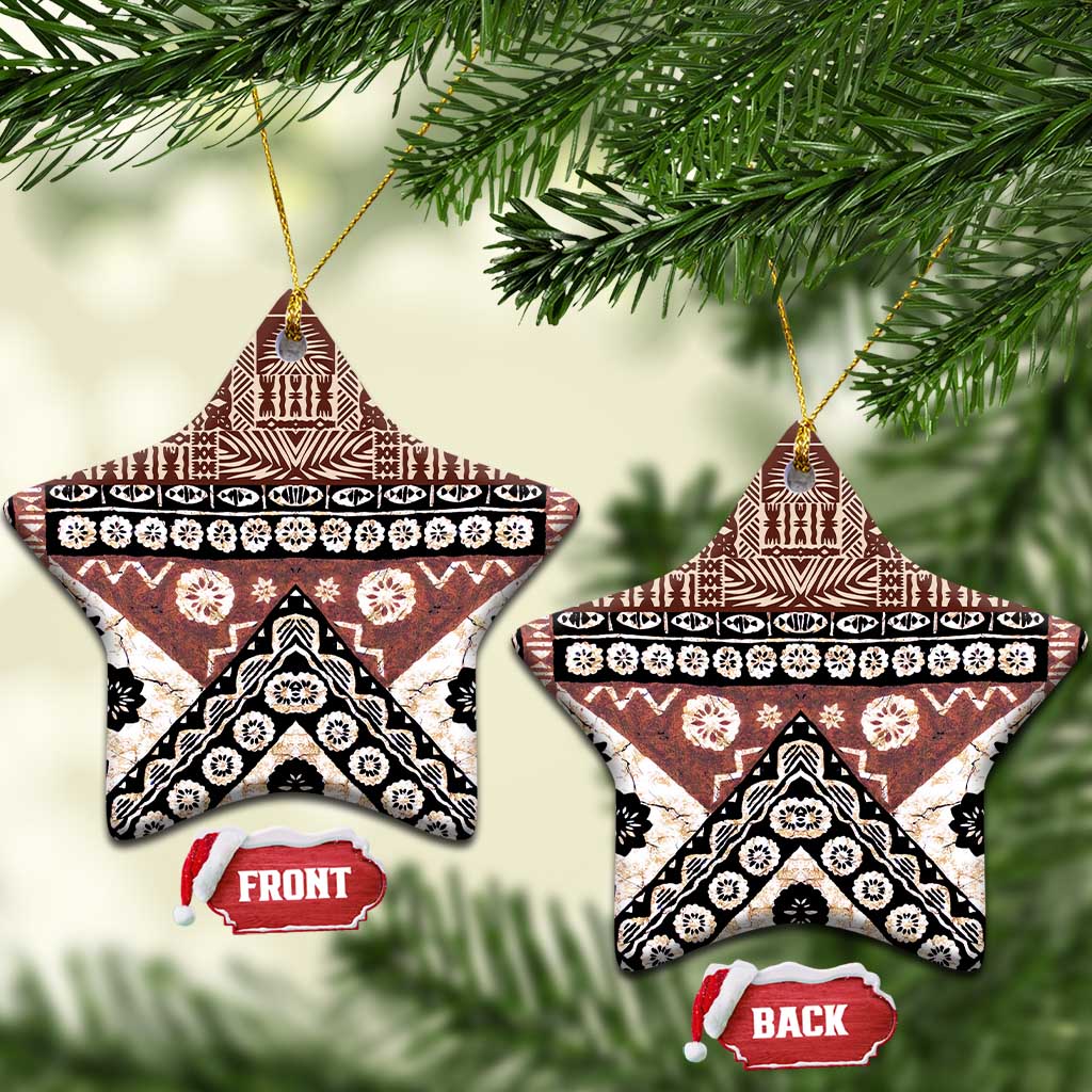 Brown Bula Fiji Ceramic Ornament Unique Masi Tapa Pattern