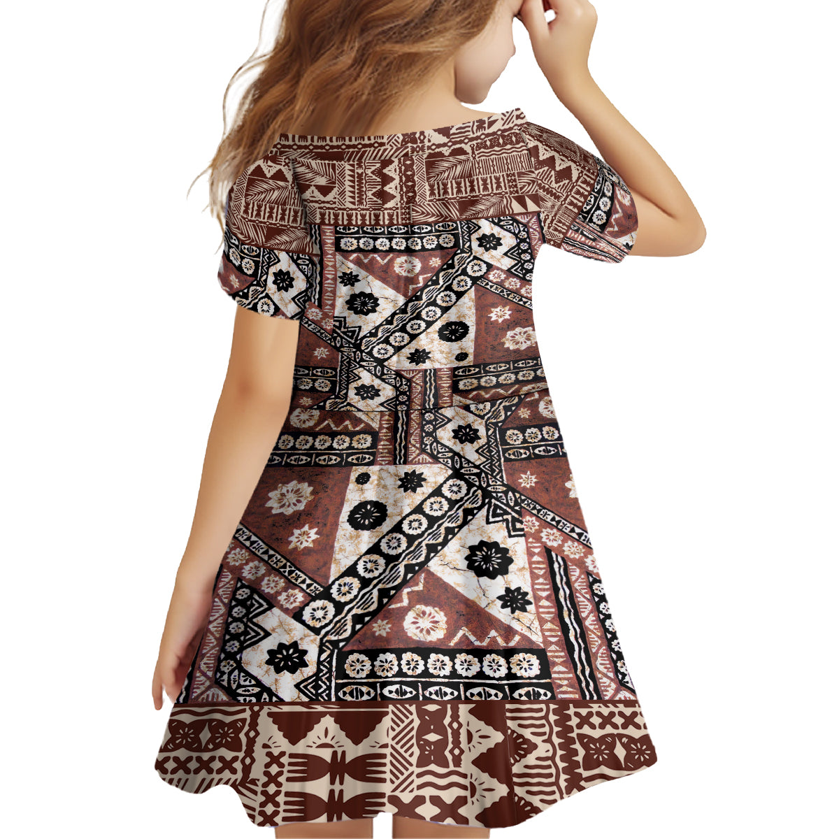 Bula Fiji Family Matching Off Shoulder Short Dress and Hawaiian Shirt Unique Masi Tapa Pattern LT14 - Polynesian Pride