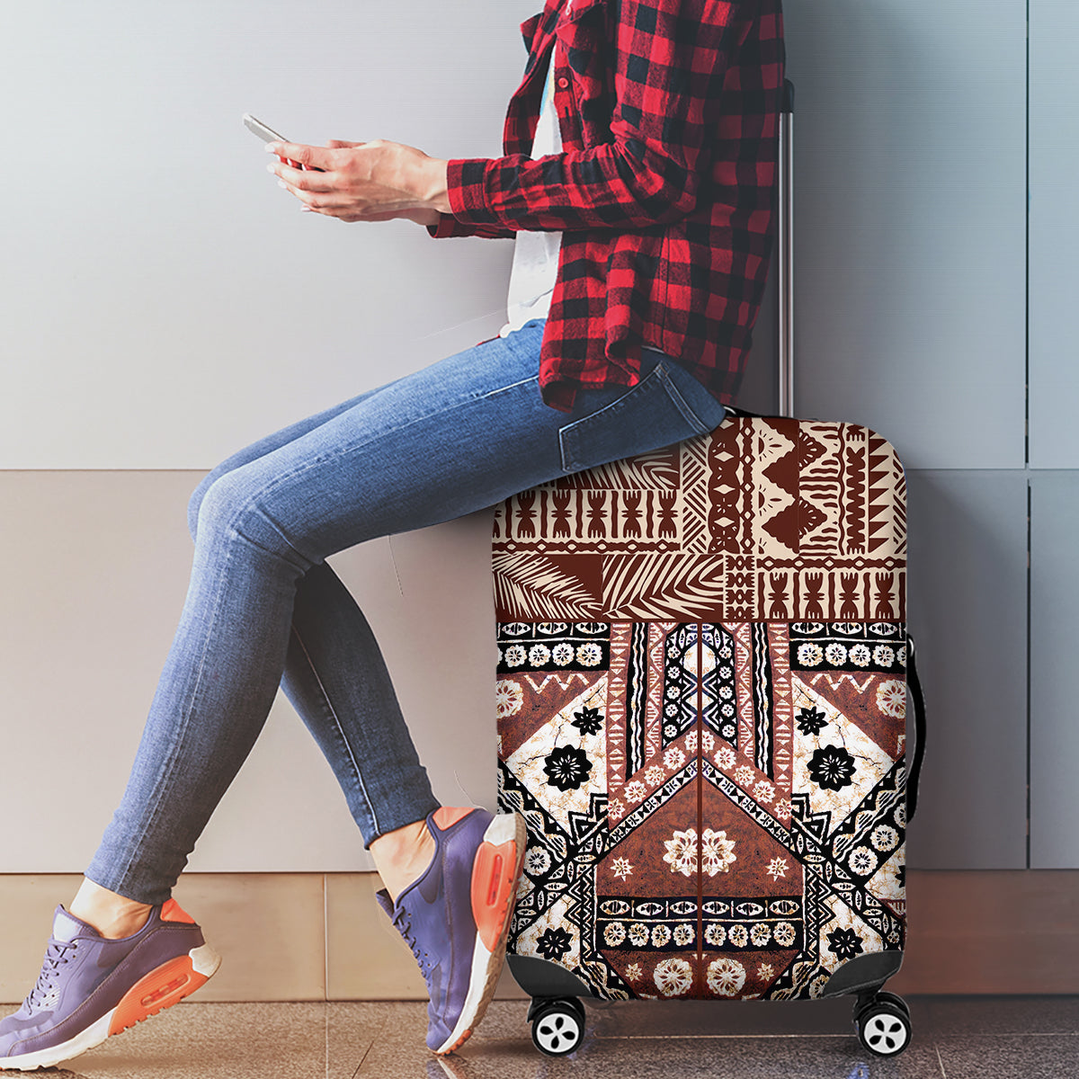 Bula Fiji Luggage Cover Unique Masi Tapa Pattern LT14