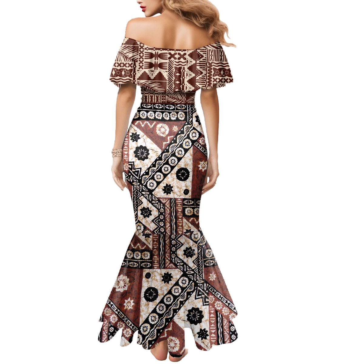Bula Fiji Mermaid Dress Unique Masi Tapa Pattern LT14 - Polynesian Pride