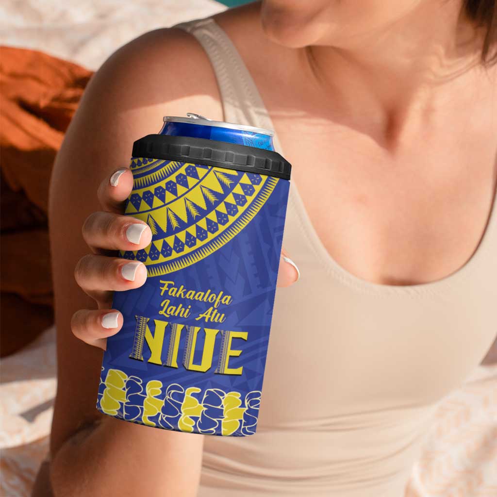 Fakaalofa Lahi Atu Niue 4 in 1 Can Cooler Tumbler Siapo Pattern With Puakenikeni