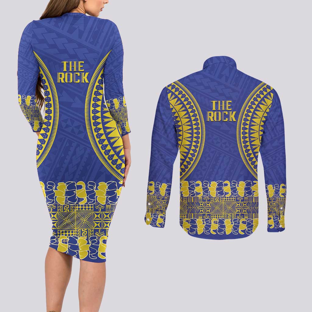 Fakaalofa Lahi Atu Niue Couples Matching Long Sleeve Bodycon Dress and Long Sleeve Button Shirt Siapo Pattern With Puakenikeni LT14 - Polynesian Pride