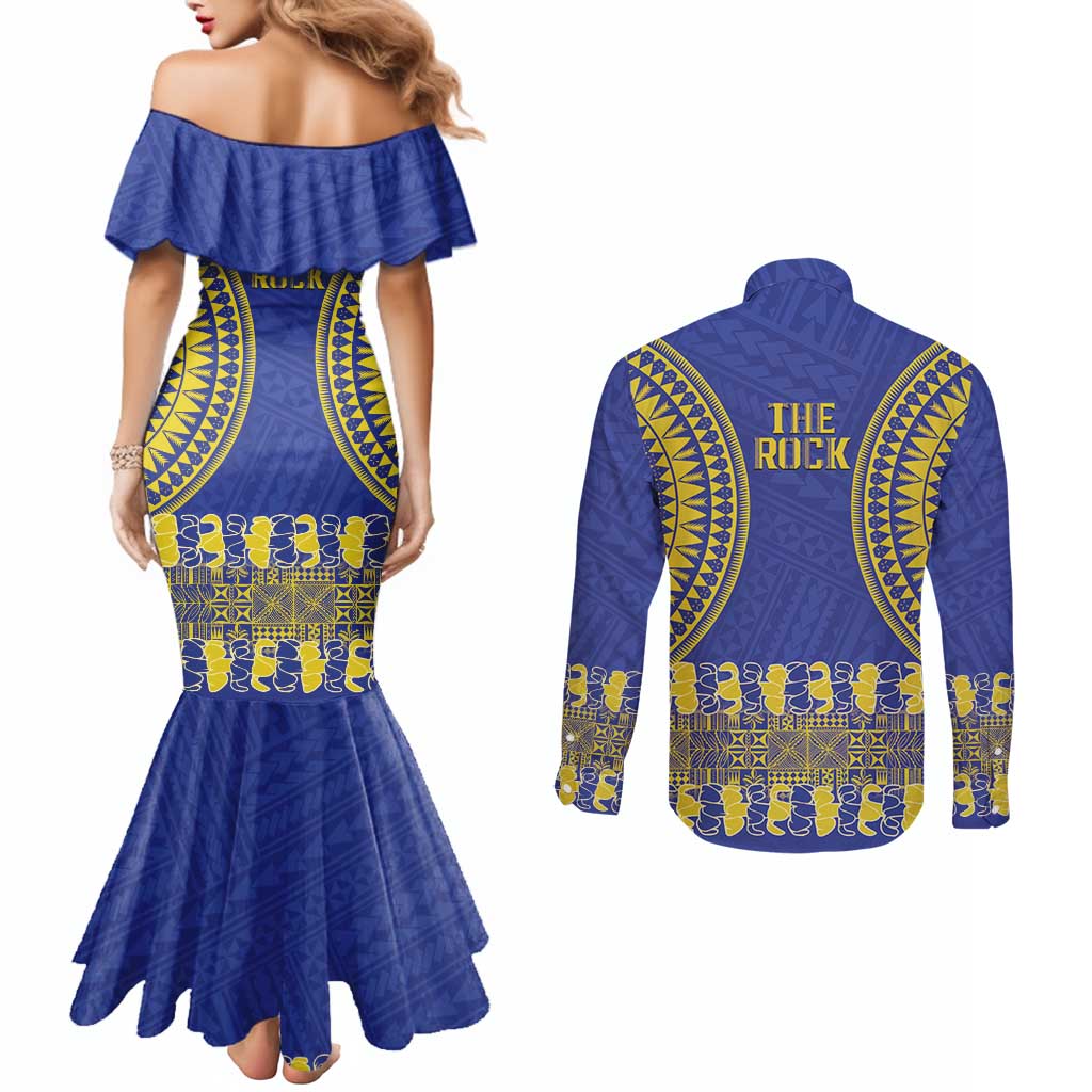 Fakaalofa Lahi Atu Niue Couples Matching Mermaid Dress and Long Sleeve Button Shirt Siapo Pattern With Puakenikeni LT14 - Polynesian Pride