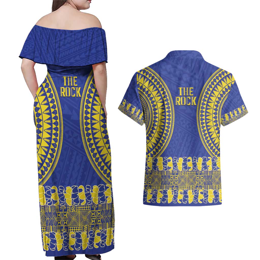 Fakaalofa Lahi Atu Niue Couples Matching Off Shoulder Maxi Dress and Hawaiian Shirt Siapo Pattern With Puakenikeni LT14 - Polynesian Pride