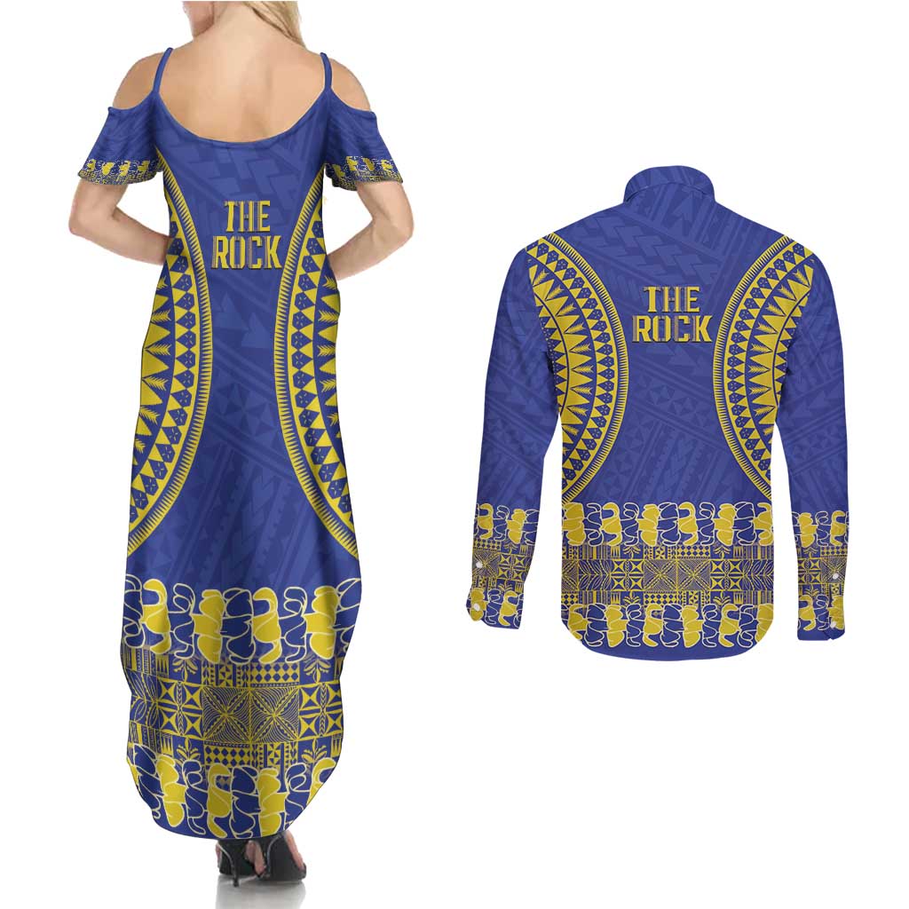 Fakaalofa Lahi Atu Niue Couples Matching Summer Maxi Dress and Long Sleeve Button Shirt Siapo Pattern With Puakenikeni LT14 - Polynesian Pride
