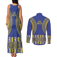 Fakaalofa Lahi Atu Niue Couples Matching Tank Maxi Dress and Long Sleeve Button Shirt Siapo Pattern With Puakenikeni LT14 - Polynesian Pride