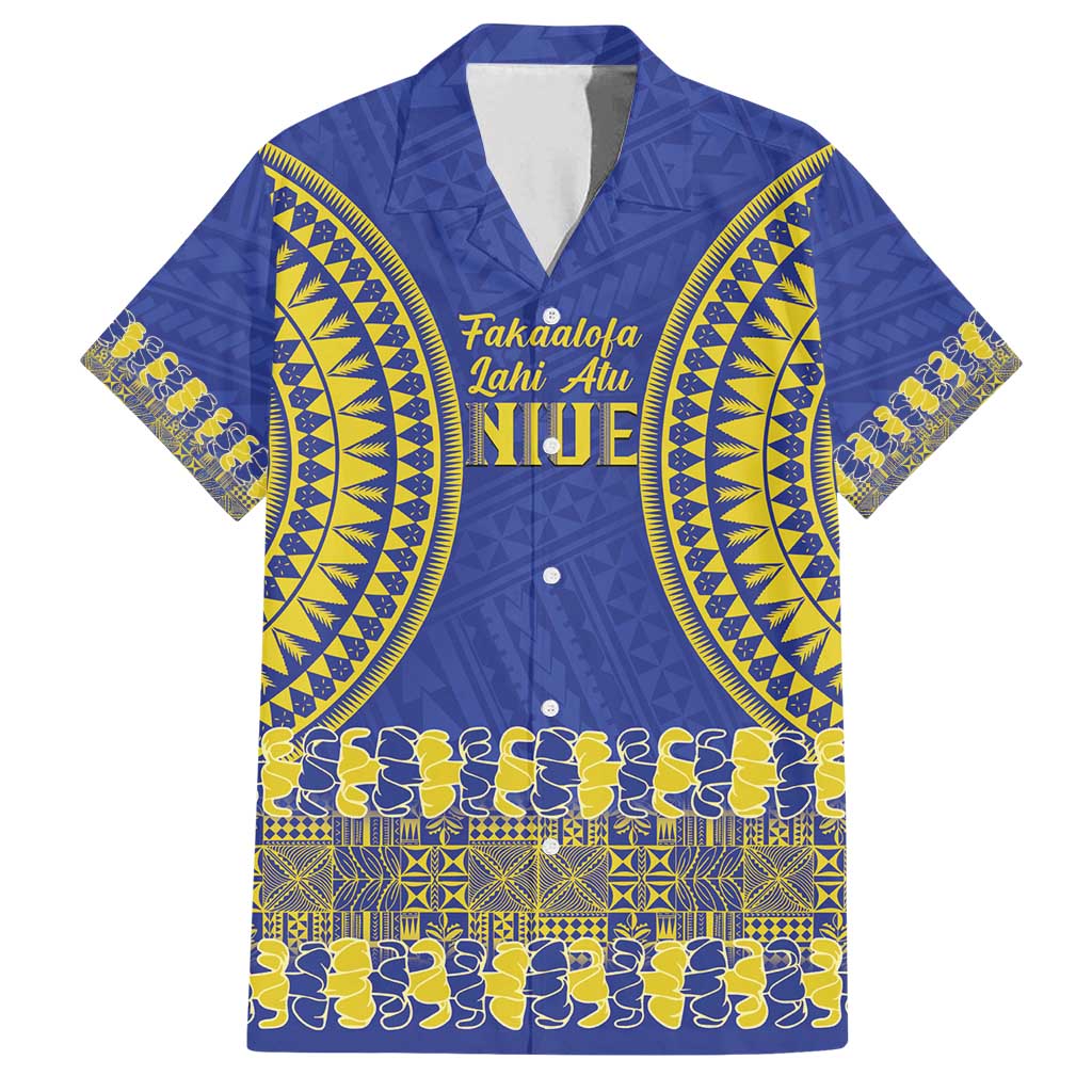 Fakaalofa Lahi Atu Niue Family Matching Long Sleeve Bodycon Dress and Hawaiian Shirt Siapo Pattern With Puakenikeni LT14 Dad's Shirt - Short Sleeve Blue - Polynesian Pride