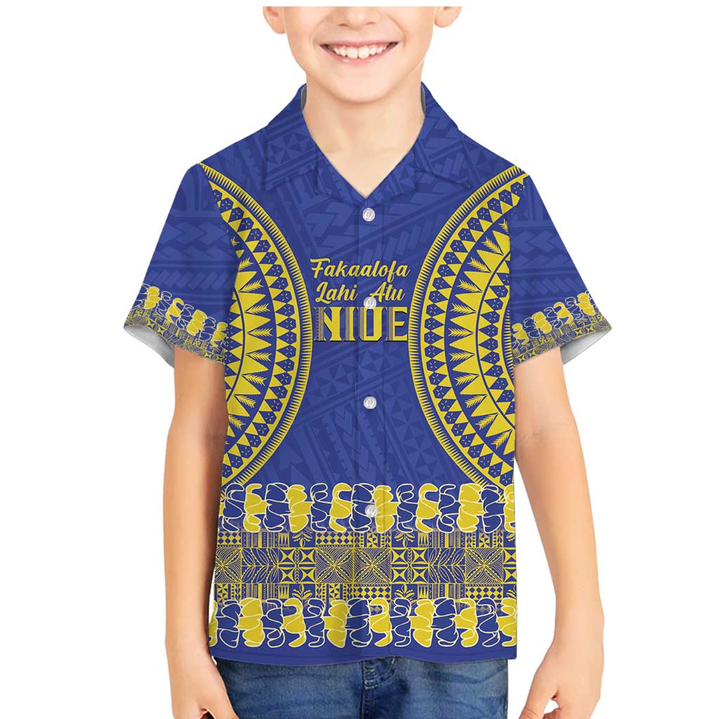 Fakaalofa Lahi Atu Niue Family Matching Mermaid Dress and Hawaiian Shirt Siapo Pattern With Puakenikeni LT14 Son's Shirt Blue - Polynesian Pride
