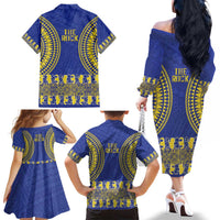 Fakaalofa Lahi Atu Niue Family Matching Off The Shoulder Long Sleeve Dress and Hawaiian Shirt Siapo Pattern With Puakenikeni LT14 - Polynesian Pride