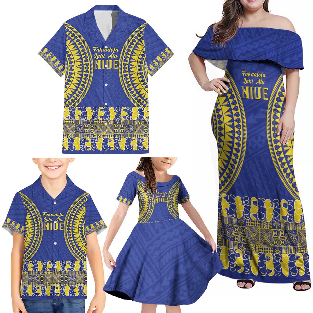 Fakaalofa Lahi Atu Niue Family Matching Off Shoulder Maxi Dress and Hawaiian Shirt Siapo Pattern With Puakenikeni LT14 - Polynesian Pride