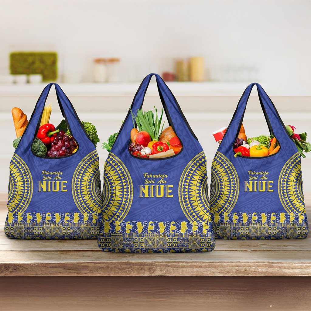 Fakaalofa Lahi Atu Niue Grocery Bag Siapo Pattern With Puakenikeni