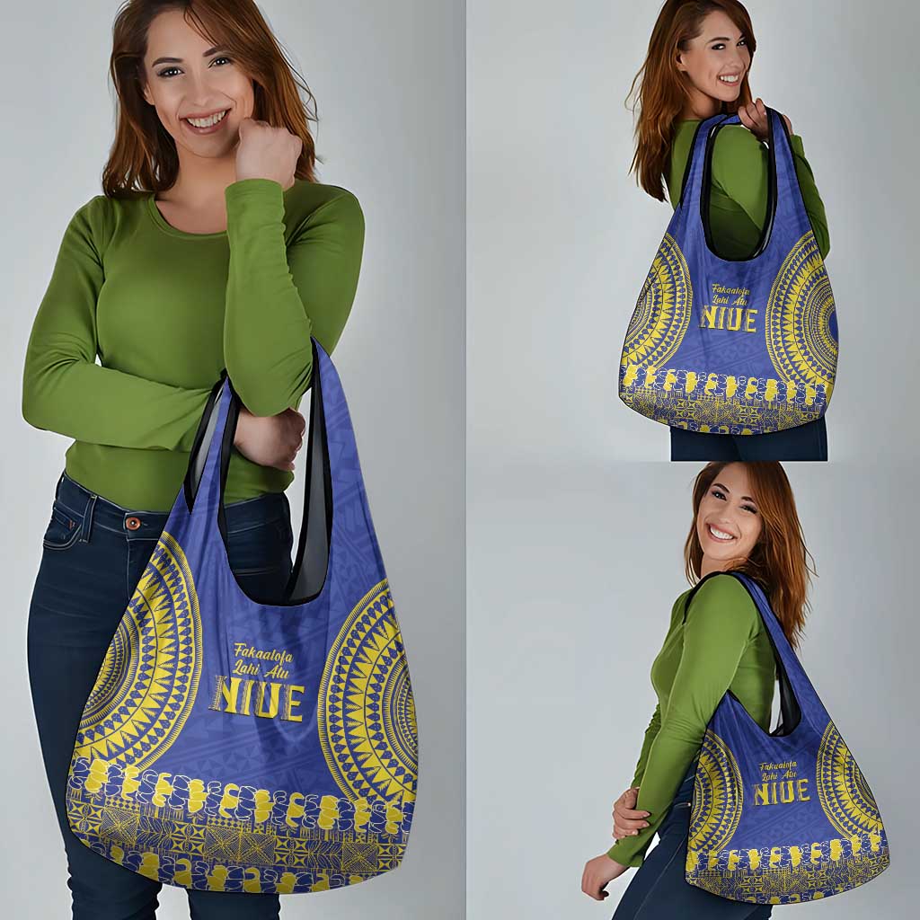 Fakaalofa Lahi Atu Niue Grocery Bag Siapo Pattern With Puakenikeni