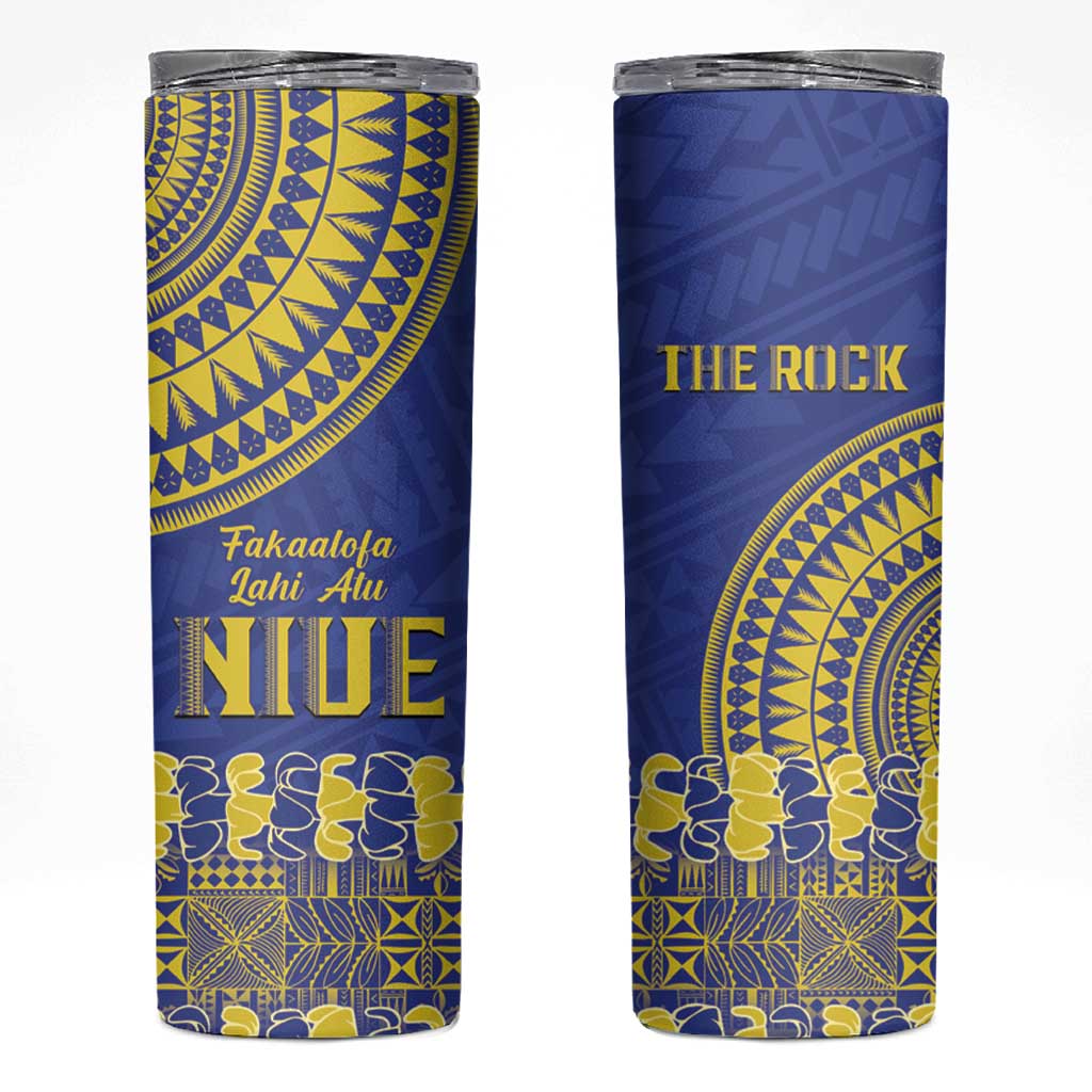 Fakaalofa Lahi Atu Niue Skinny Tumbler Siapo Pattern With Puakenikeni LT14 Blue - Polynesian Pride