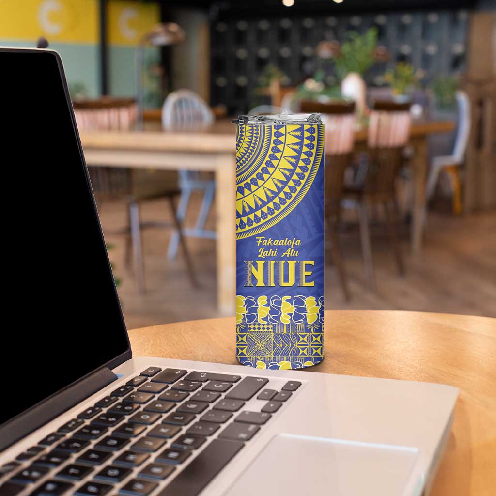 Fakaalofa Lahi Atu Niue Skinny Tumbler Siapo Pattern With Puakenikeni LT14 - Polynesian Pride