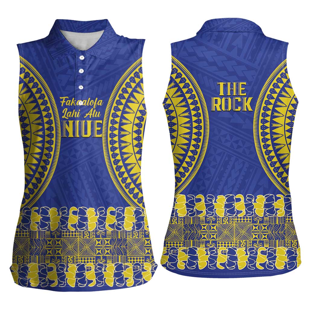Fakaalofa Lahi Atu Niue Women Sleeveless Polo Shirt Siapo Pattern With Puakenikeni LT14 - Polynesian Pride