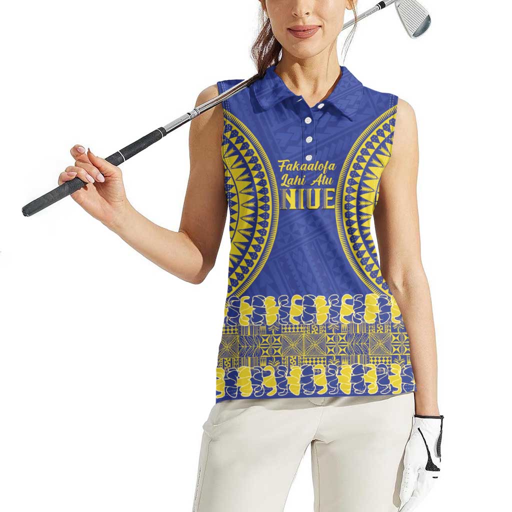 Fakaalofa Lahi Atu Niue Women Sleeveless Polo Shirt Siapo Pattern With Puakenikeni LT14 - Polynesian Pride
