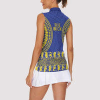 Fakaalofa Lahi Atu Niue Women Sleeveless Polo Shirt Siapo Pattern With Puakenikeni LT14 - Polynesian Pride
