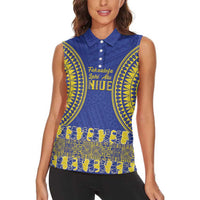 Fakaalofa Lahi Atu Niue Women Sleeveless Polo Shirt Siapo Pattern With Puakenikeni LT14 - Polynesian Pride