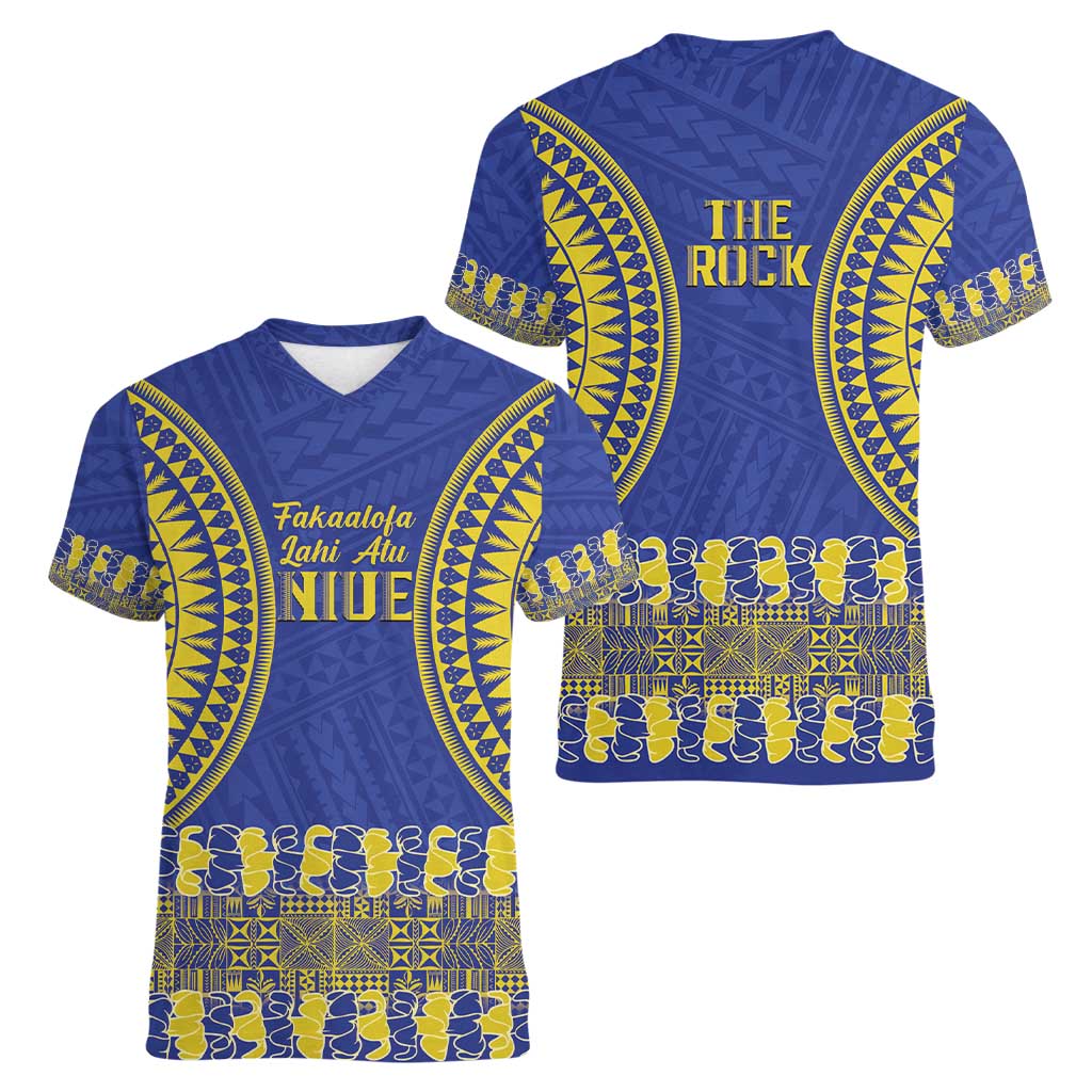 Fakaalofa Lahi Atu Niue Women V-Neck T-Shirt Siapo Pattern With Puakenikeni LT14 - Polynesian Pride