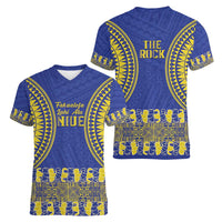 Fakaalofa Lahi Atu Niue Women V-Neck T-Shirt Siapo Pattern With Puakenikeni LT14 - Polynesian Pride