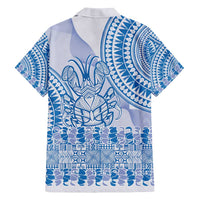 Niue Language Week Family Matching Long Sleeve Bodycon Dress and Hawaiian Shirt The Rock Coconut Crab - Siapo Blue Pastel LT14 - Polynesian Pride
