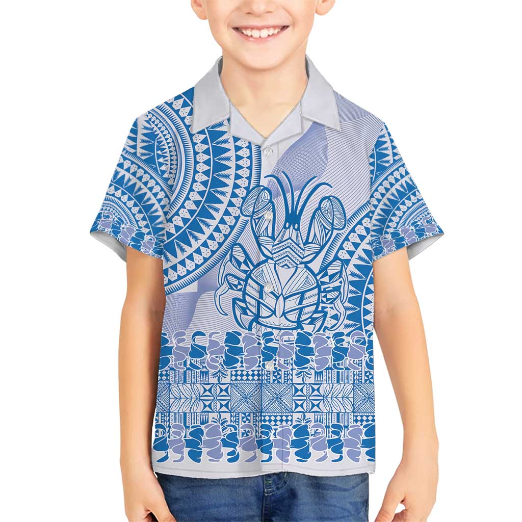 Niue Language Week Family Matching Long Sleeve Bodycon Dress and Hawaiian Shirt The Rock Coconut Crab - Siapo Blue Pastel LT14 Son's Shirt Blue - Polynesian Pride