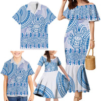 Niue Language Week Family Matching Mermaid Dress and Hawaiian Shirt The Rock Coconut Crab - Siapo Blue Pastel LT14 - Polynesian Pride