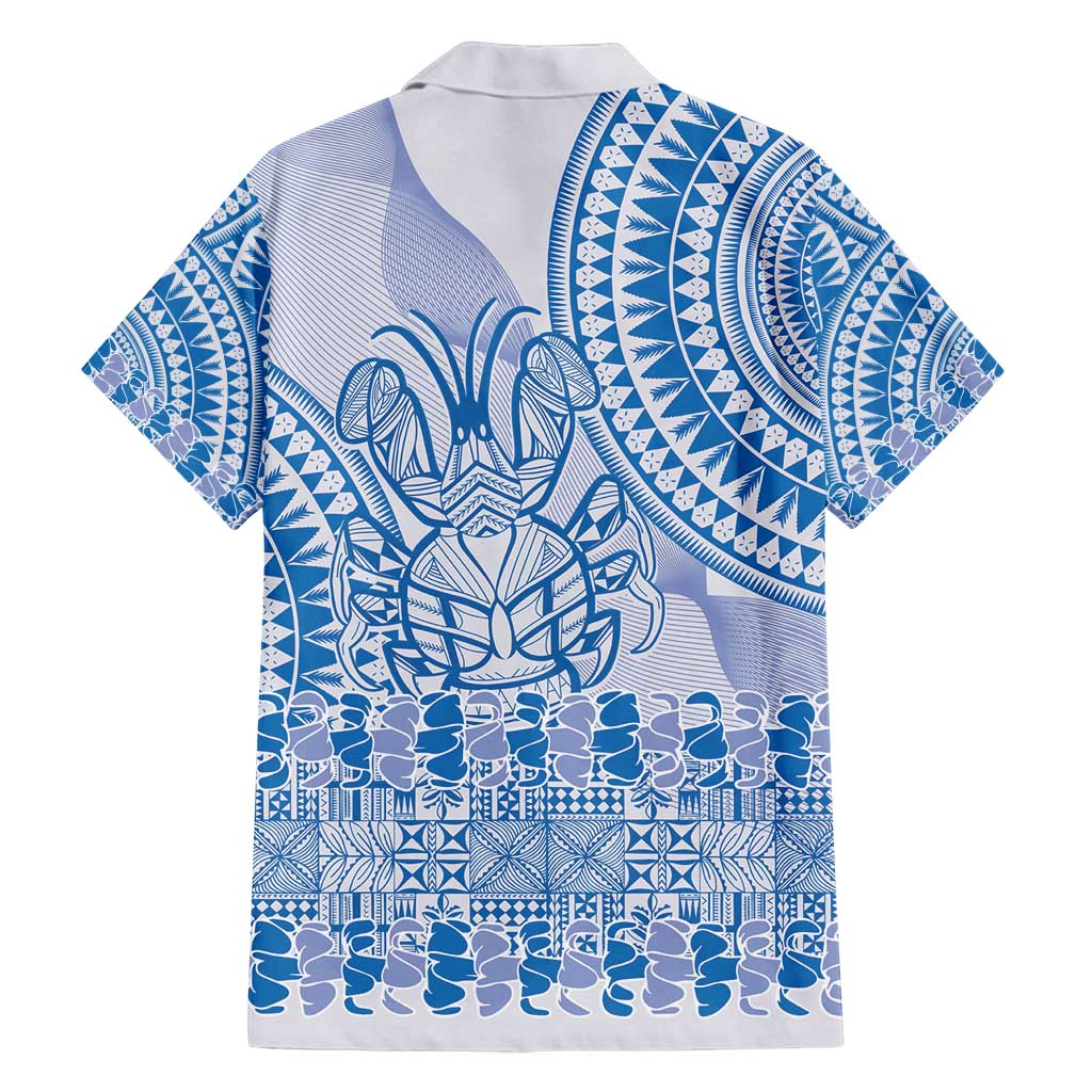 Niue Language Week Family Matching Off Shoulder Maxi Dress and Hawaiian Shirt The Rock Coconut Crab - Siapo Blue Pastel LT14 - Polynesian Pride