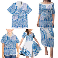 Niue Language Week Family Matching Puletasi and Hawaiian Shirt The Rock Coconut Crab - Siapo Blue Pastel LT14 - Polynesian Pride