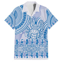 Niue Language Week Family Matching Puletasi and Hawaiian Shirt The Rock Coconut Crab - Siapo Blue Pastel LT14 Dad's Shirt - Short Sleeve Blue - Polynesian Pride