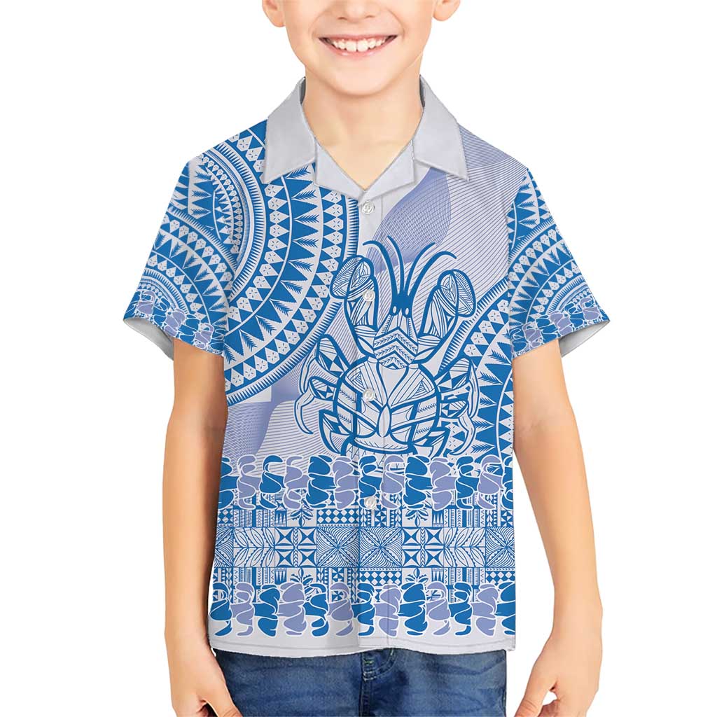 Niue Language Week Family Matching Short Sleeve Bodycon Dress and Hawaiian Shirt The Rock Coconut Crab - Siapo Blue Pastel LT14 Son's Shirt Blue - Polynesian Pride