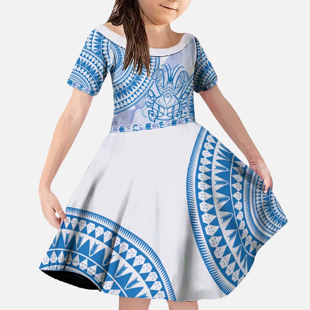 Niue Language Week Family Matching Summer Maxi Dress and Hawaiian Shirt The Rock Coconut Crab - Siapo Blue Pastel LT14 Daughter's Dress Blue - Polynesian Pride